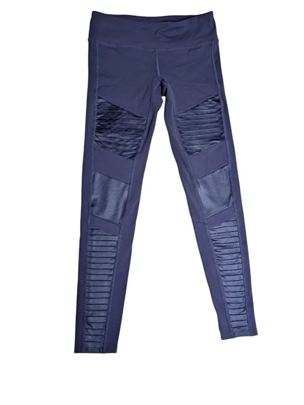 Alo Yoga Moto Leggings Womens Size M Navy Blue Athletic Athleisure Stretch Mesh